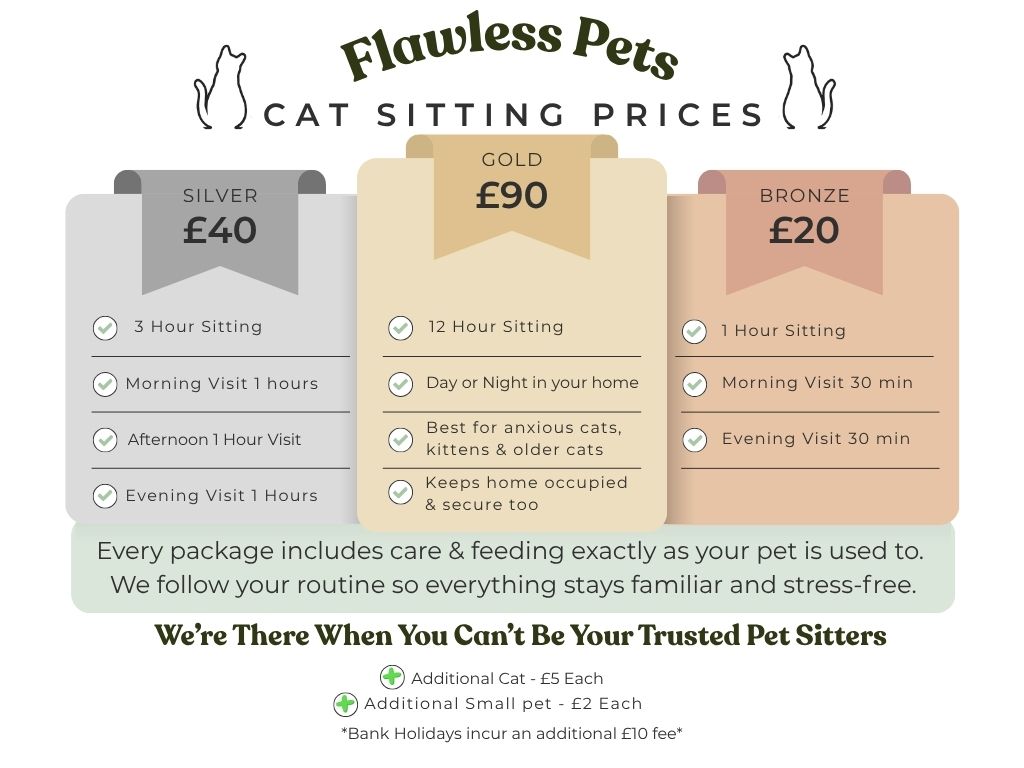 flawless cat sitting prices bronze, silver and gold packages