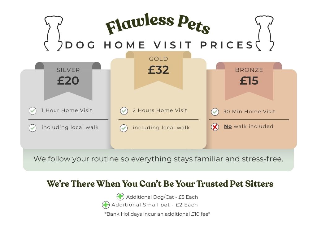 flawless pets dog home visit prices bronze, silver and gold packages