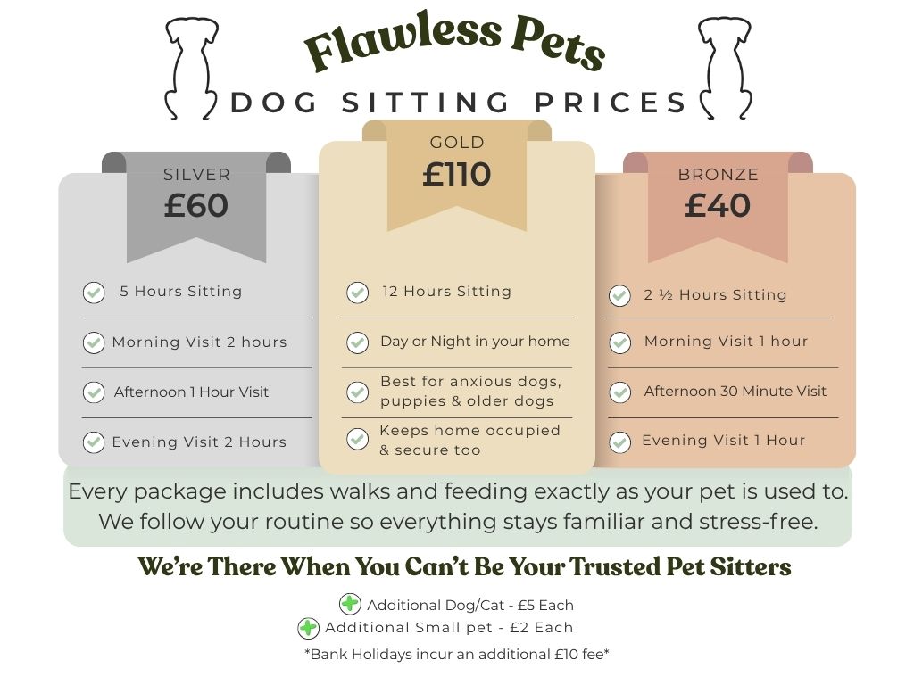flawless pets dog sitting prices bronze, silver and gold packages